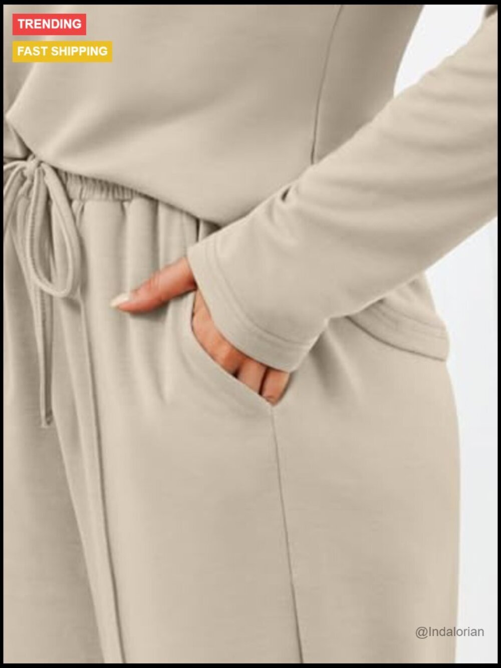 Long Sleeve V-Neck Tracksuit Set with Wide Leg Pants, 60% Polyester 35% Rayon - Picture 5 of 6